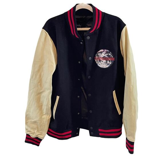 Ksubi Bomber Jacket Leather Sleeves Size Medium Heroism Globe - Picture 3 of 13